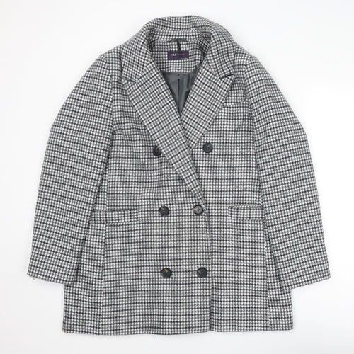 Marks and Spencer Womens Grey Geometric Pea Coat Coat Size 16 Buckle