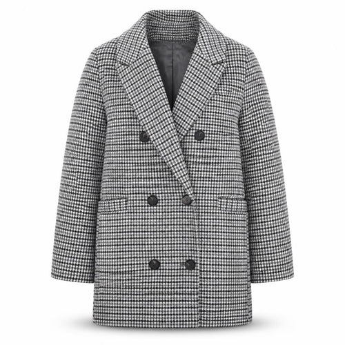 Marks and Spencer Womens Grey Geometric Pea Coat Coat Size 16 Buckle