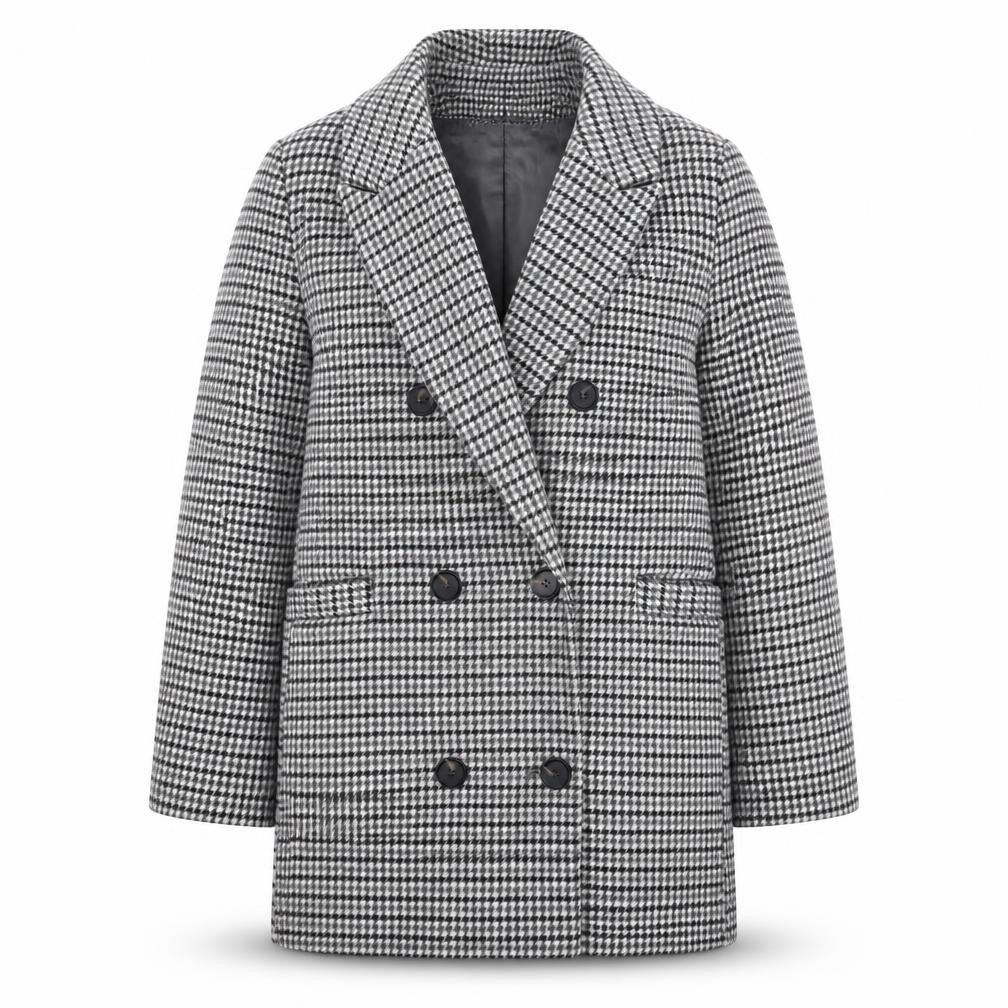 Marks and Spencer Womens Grey Geometric Pea Coat Coat Size 16 Buckle