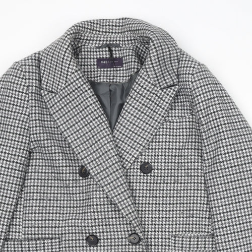 Marks and Spencer Womens Grey Geometric Pea Coat Coat Size 16 Buckle