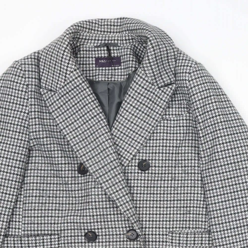 Marks and Spencer Womens Grey Geometric Pea Coat Coat Size 16 Buckle