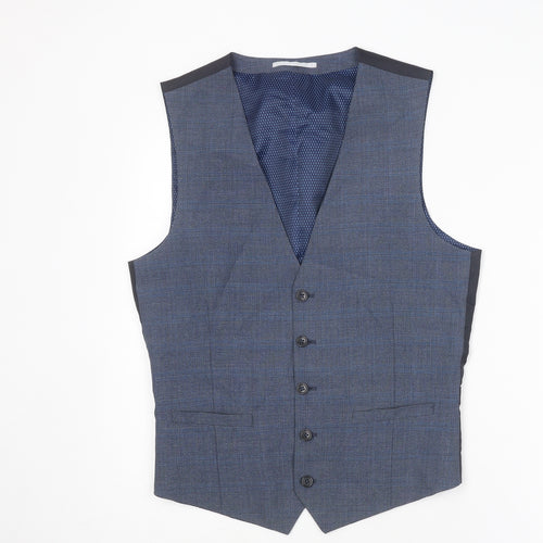 Burton Mens Blue Plaid Polyester Jacket Suit Waistcoat Size M Regular