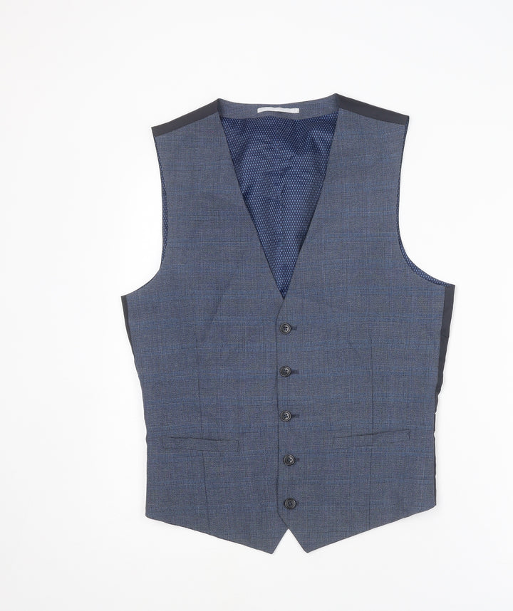 Burton Mens Blue Plaid Polyester Jacket Suit Waistcoat Size M Regular