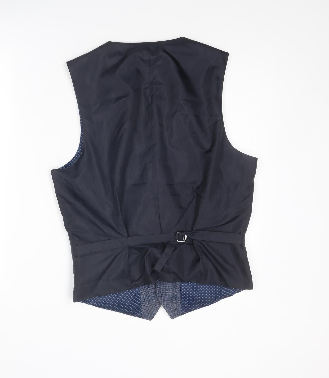 Burton Mens Blue Plaid Polyester Jacket Suit Waistcoat Size M Regular