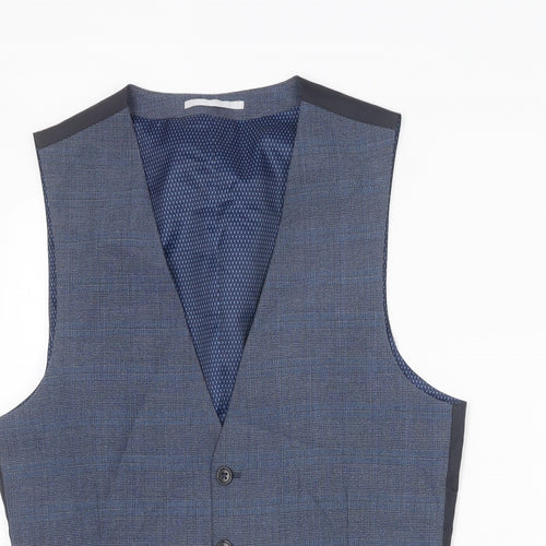 Burton Mens Blue Plaid Polyester Jacket Suit Waistcoat Size M Regular