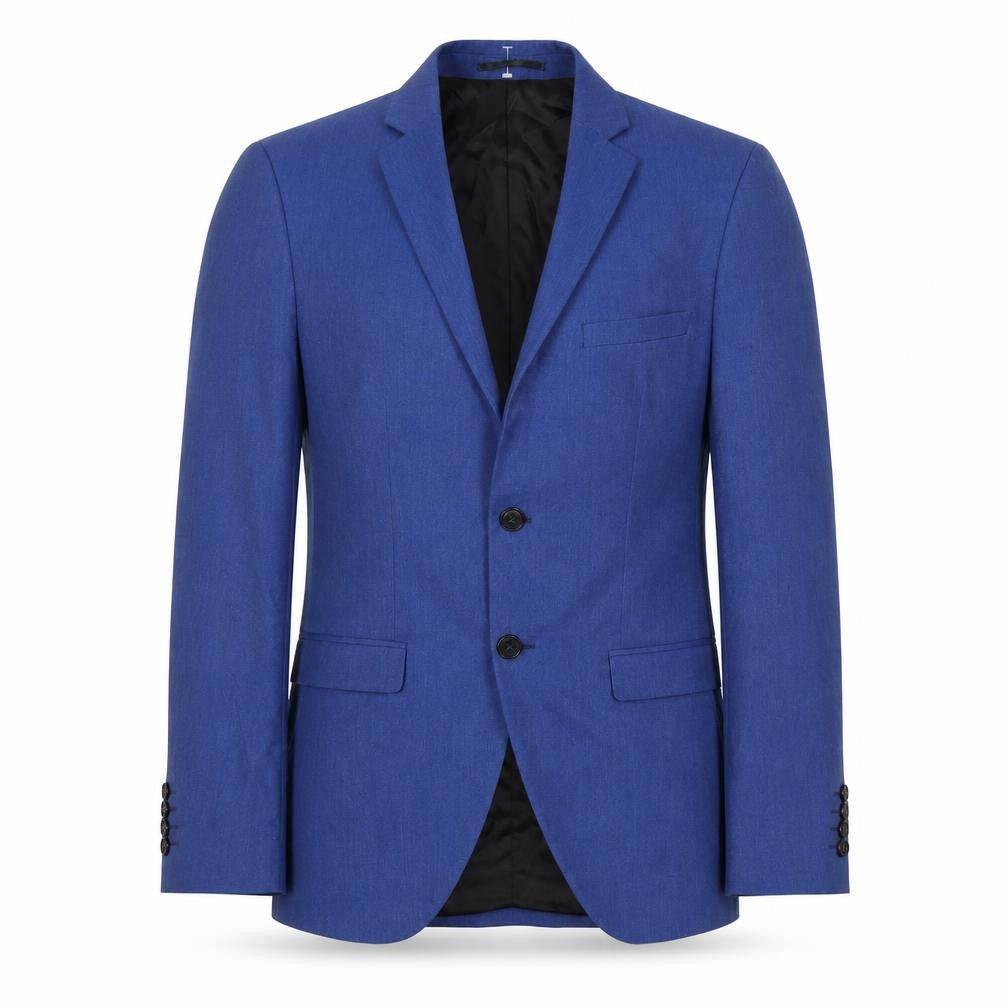 Front view of Selected Homme men’s blue polyester jacket suit jacket, size 34, regular