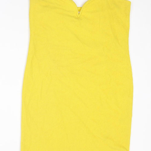 H&M Womens Yellow Polyester Mini Size L Sweetheart Pullover - Strapless Ribbed