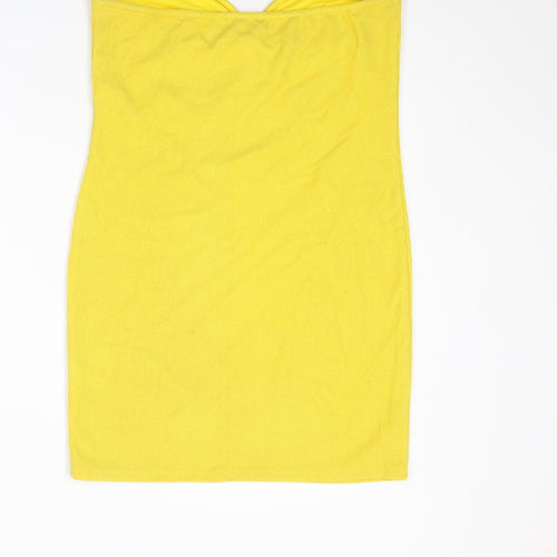 H&M Womens Yellow Polyester Mini Size L Sweetheart Pullover - Strapless Ribbed