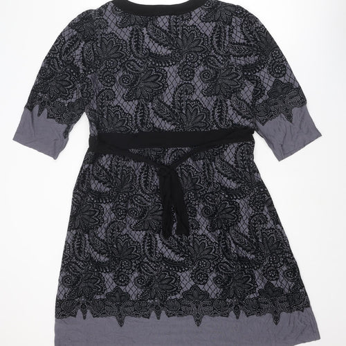 Marks and Spencer Womens Grey Geometric Viscose A-Line Size 16 V-Neck Pullover