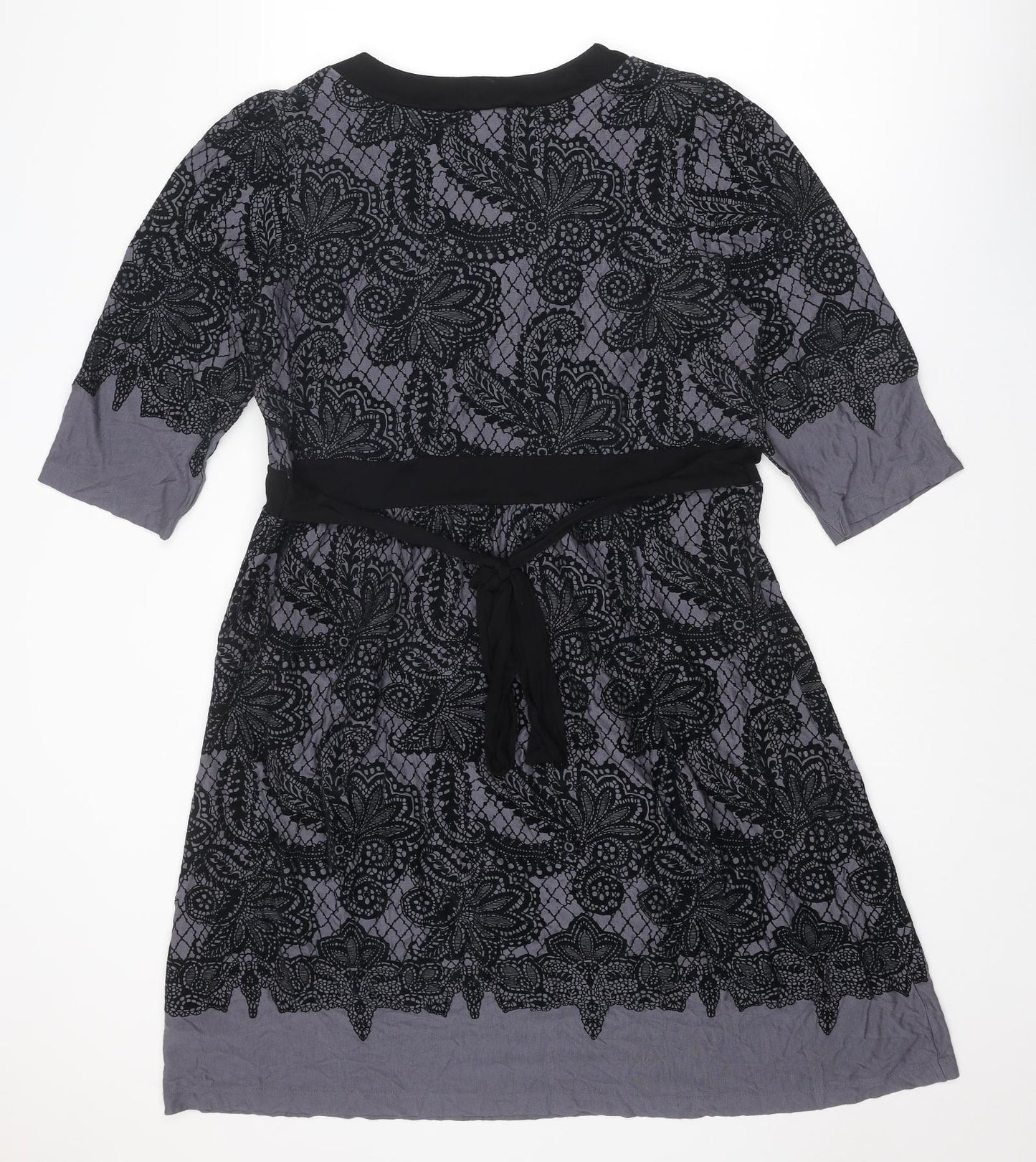 Marks and Spencer Womens Grey Geometric Viscose A-Line Size 16 V-Neck Pullover