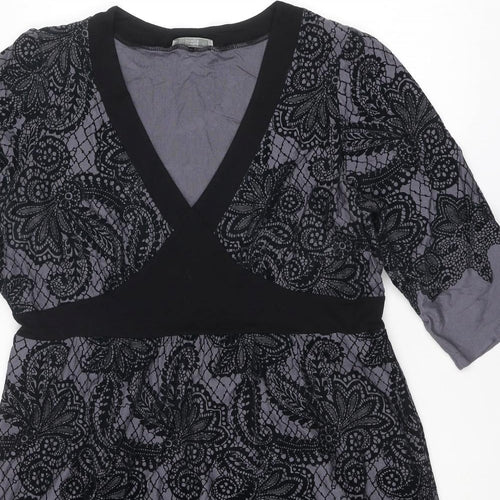Marks and Spencer Womens Grey Geometric Viscose A-Line Size 16 V-Neck Pullover