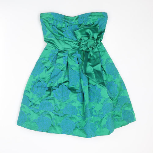 Warehouse Womens Green Floral Cotton Fit & Flare Size 8 Sweetheart Zip - Tulle Under-skirt