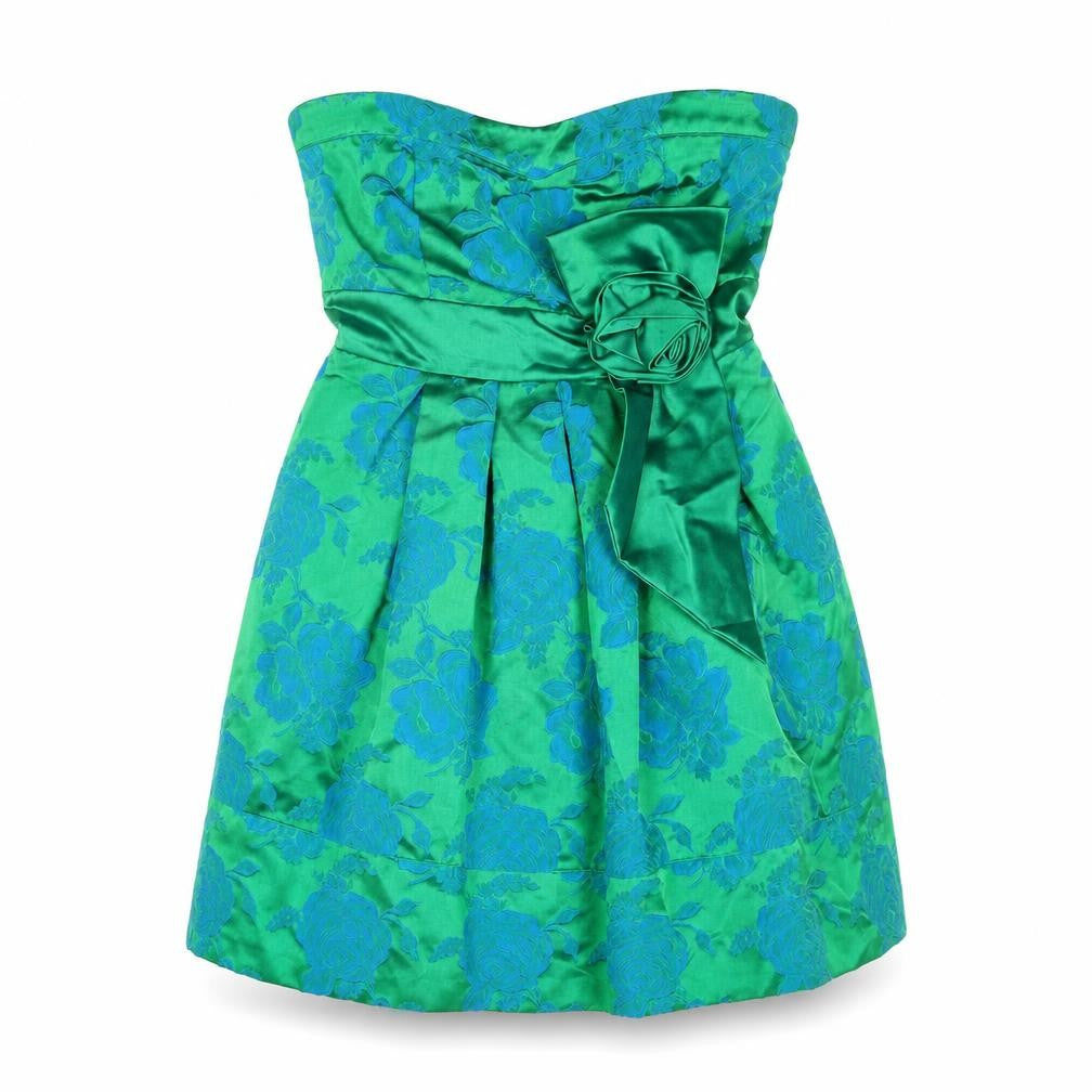 Warehouse Womens Green Floral Cotton Fit & Flare Size 8 Sweetheart Zip - Tulle Under-skirt