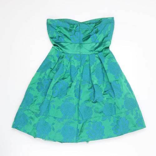 Warehouse Womens Green Floral Cotton Fit & Flare Size 8 Sweetheart Zip - Tulle Under-skirt