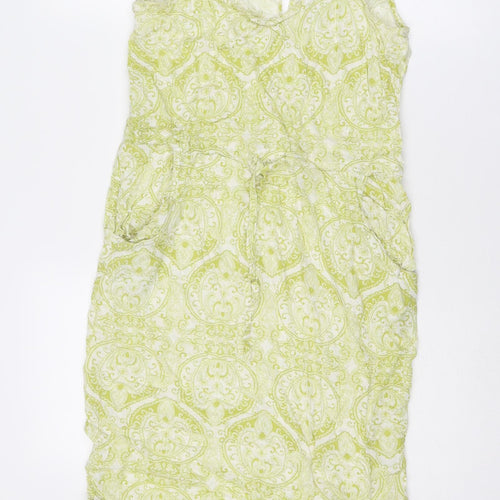 NEXT Womens Green Geometric Viscose Slip Dress Size 8 V-Neck Pullover