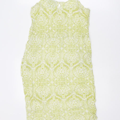 NEXT Womens Green Geometric Viscose Slip Dress Size 8 V-Neck Pullover