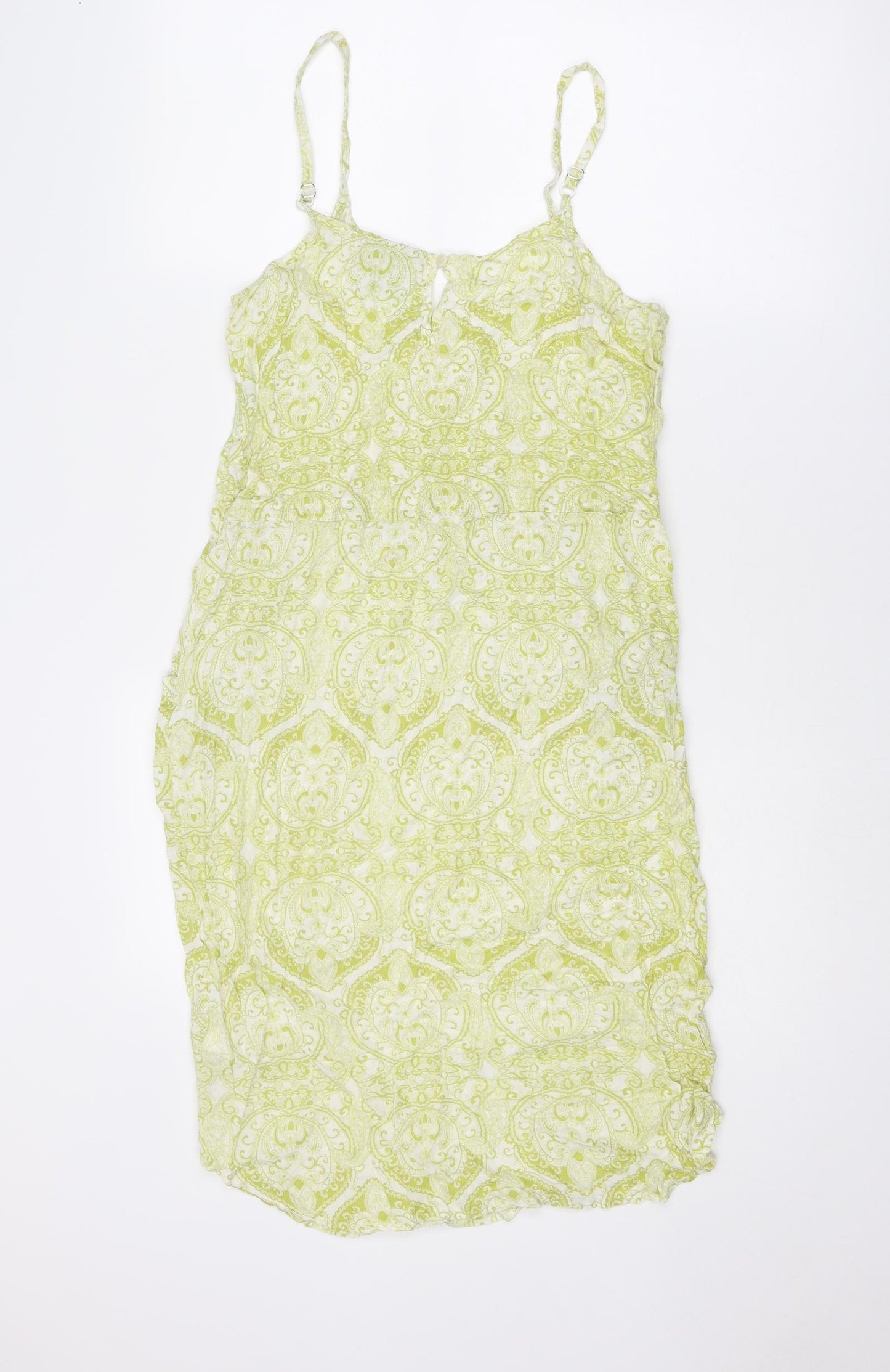NEXT Womens Green Geometric Viscose Slip Dress Size 8 V-Neck Pullover