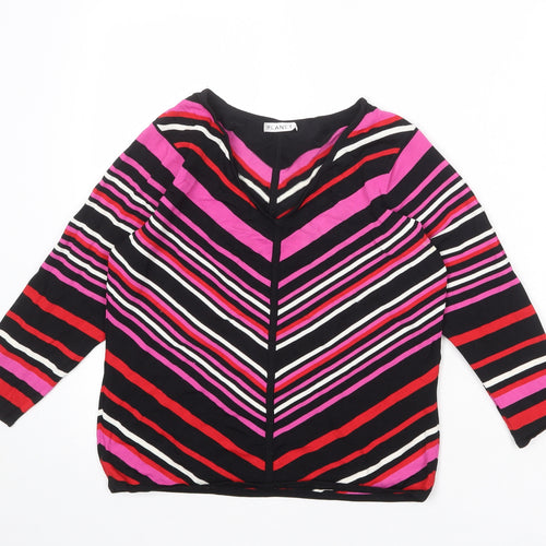 Planet Womens Multicoloured V-Neck Striped Viscose Pullover Jumper Size M