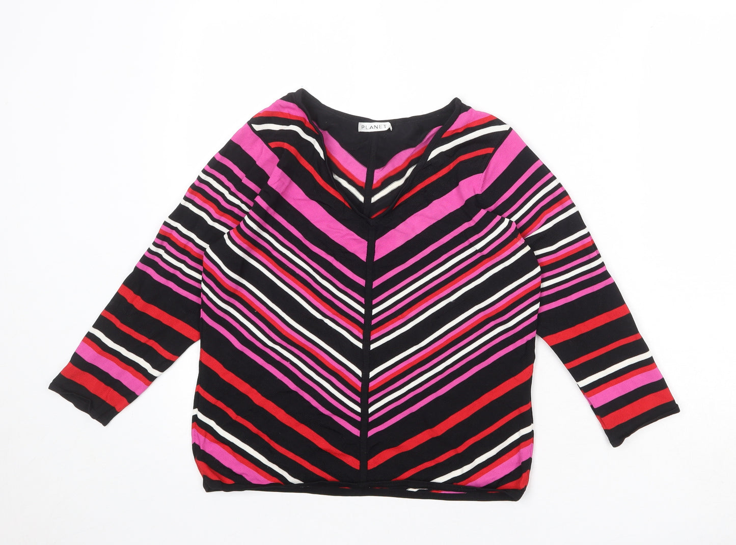 Planet Womens Multicoloured V-Neck Striped Viscose Pullover Jumper Size M