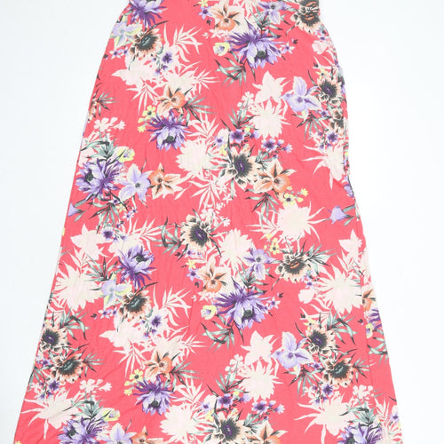 NEXT Womens Pink Floral Viscose Maxi Skirt Size 12 Button
