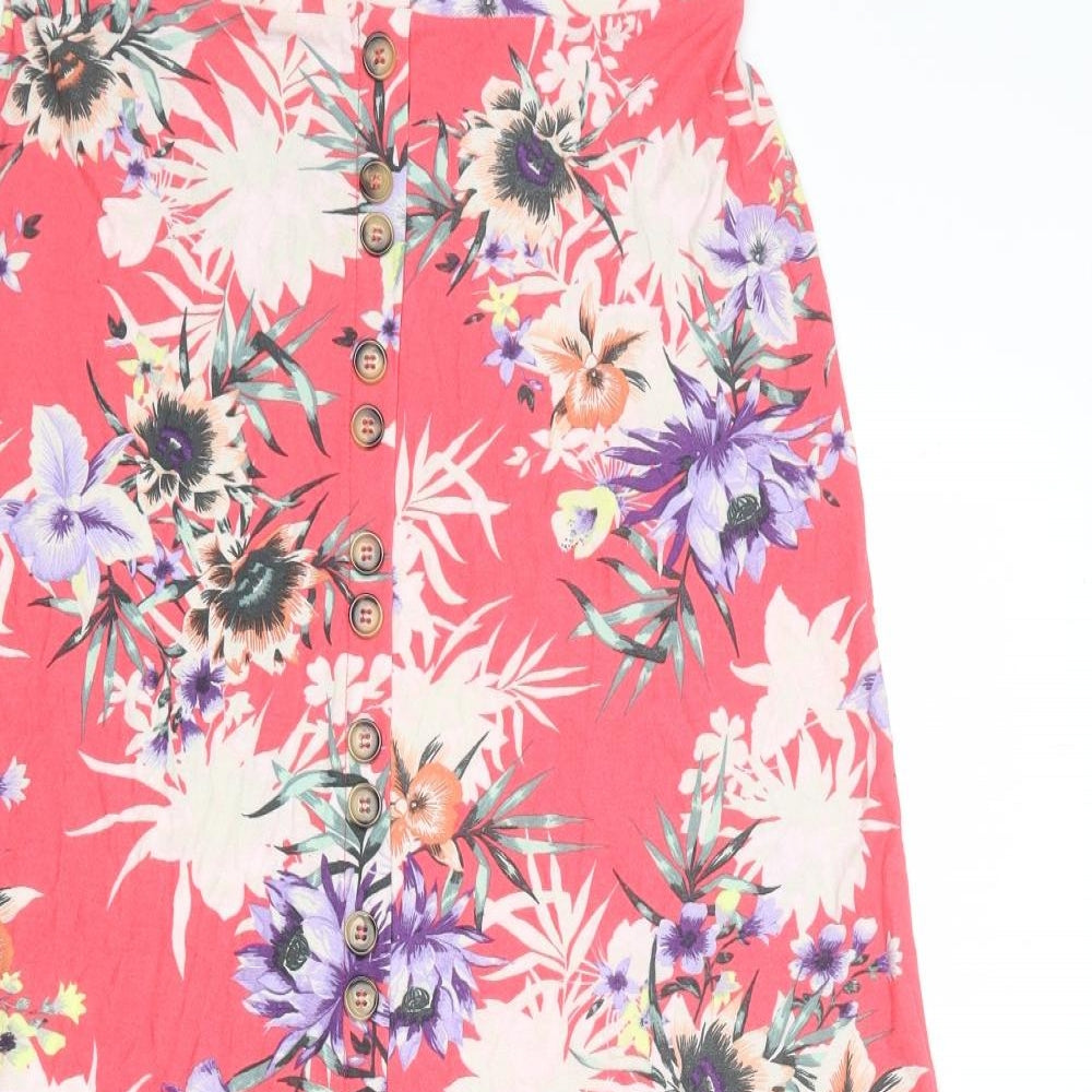 NEXT Womens Pink Floral Viscose Maxi Skirt Size 12 Button