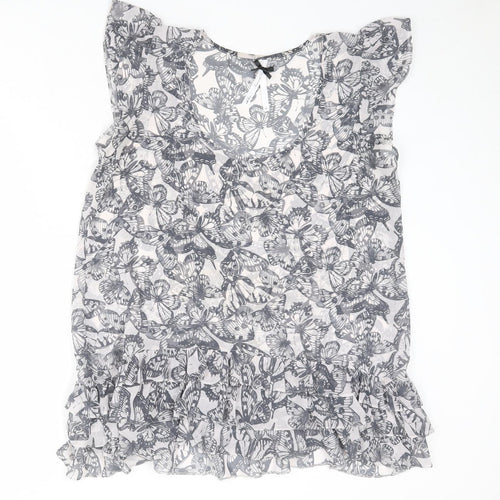 NEXT Womens Ivory Geometric Polyester Basic Tank Size 16 Scoop Neck - Butterfly Print