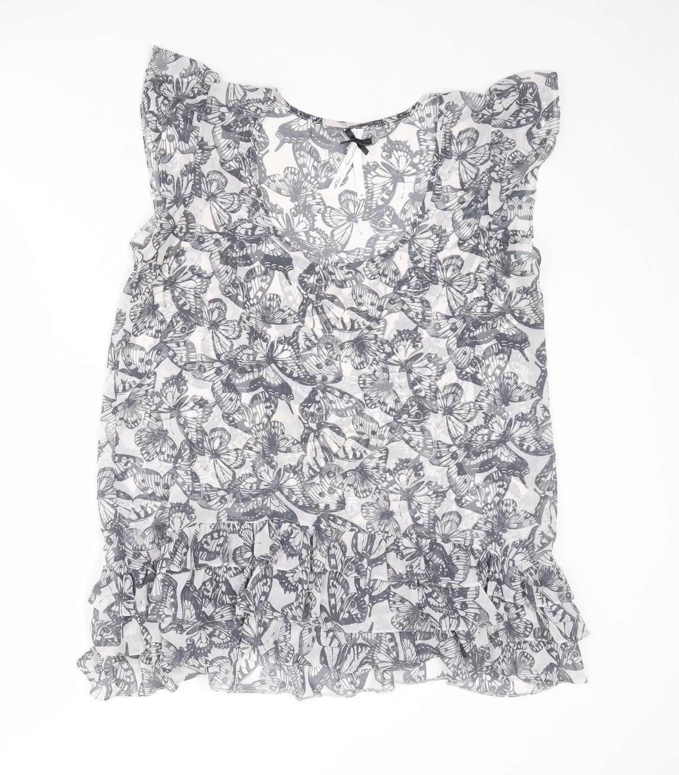 NEXT Womens Ivory Geometric Polyester Basic Tank Size 16 Scoop Neck - Butterfly Print