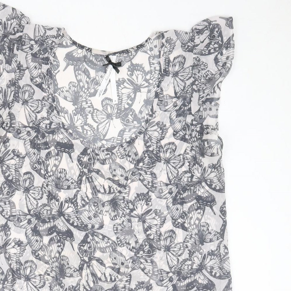 NEXT Womens Ivory Geometric Polyester Basic Tank Size 16 Scoop Neck - Butterfly Print