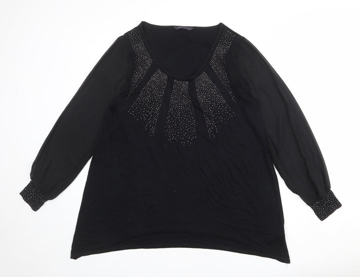 Marks and Spencer Womens Black Viscose Basic Blouse Size 16 Round Neck