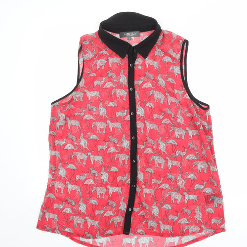 Limited Collection Womens Pink Geometric Polyester Basic Tank Size 14 Collared