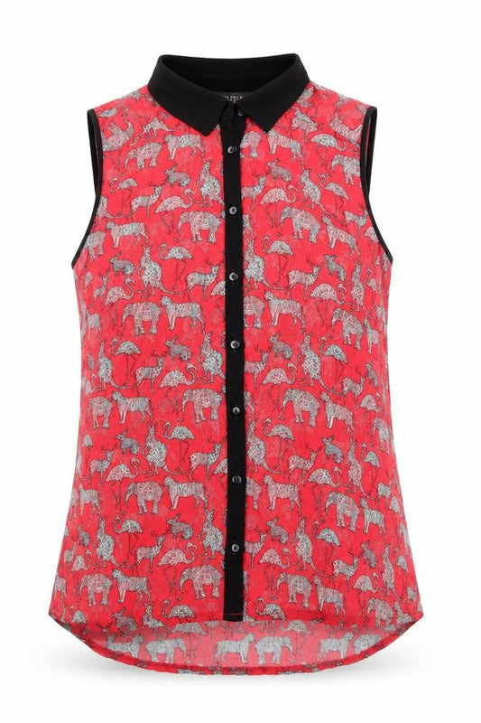 Front view of Limited Collection women’s pink geometric polyester basic tank, size UK 14, collared