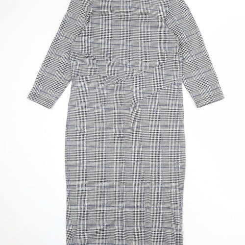 Marks and Spencer Womens Grey Plaid Polyester Shift Size 12 Round Neck Zip