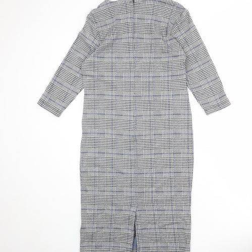 Marks and Spencer Womens Grey Plaid Polyester Shift Size 12 Round Neck Zip
