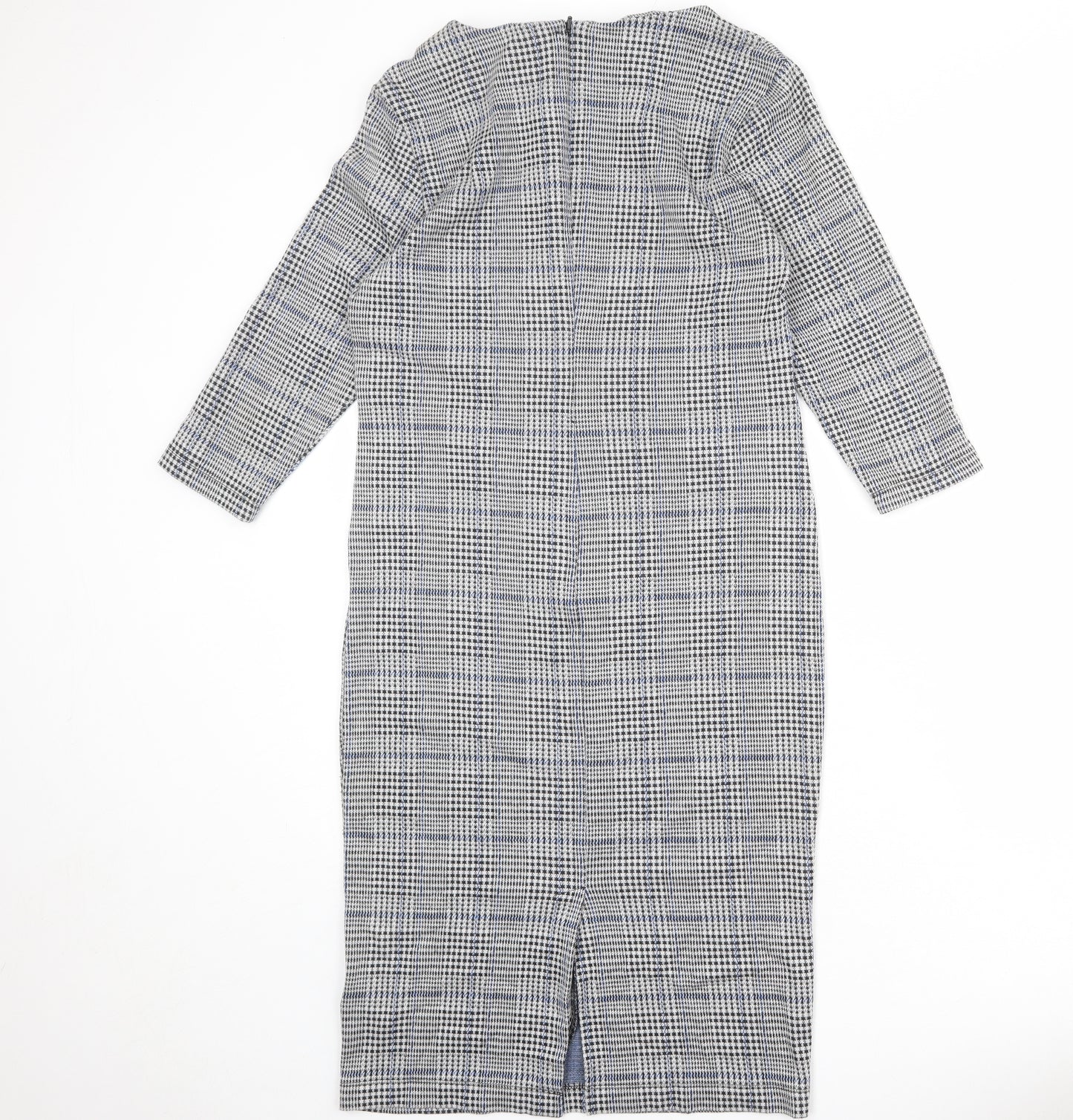 Marks and Spencer Womens Grey Plaid Polyester Shift Size 12 Round Neck Zip