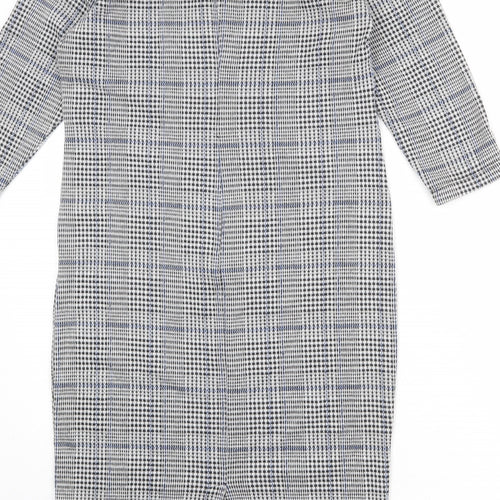 Marks and Spencer Womens Grey Plaid Polyester Shift Size 12 Round Neck Zip