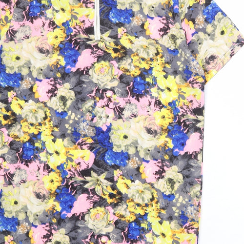 Beloved Womens Multicoloured Floral Polyester Basic T-Shirt Size S Round Neck