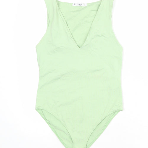 Stradivarius Womens Green Nylon Bodysuit One-Piece Size M Snap