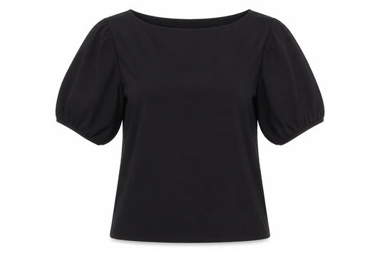 Front view of H&M women’s black polyester basic blouse, size S, round neck
