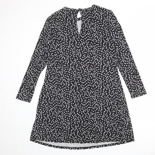 Marks and Spencer Womens Black Polka Dot Viscose A-Line Size 12 Round Neck Button