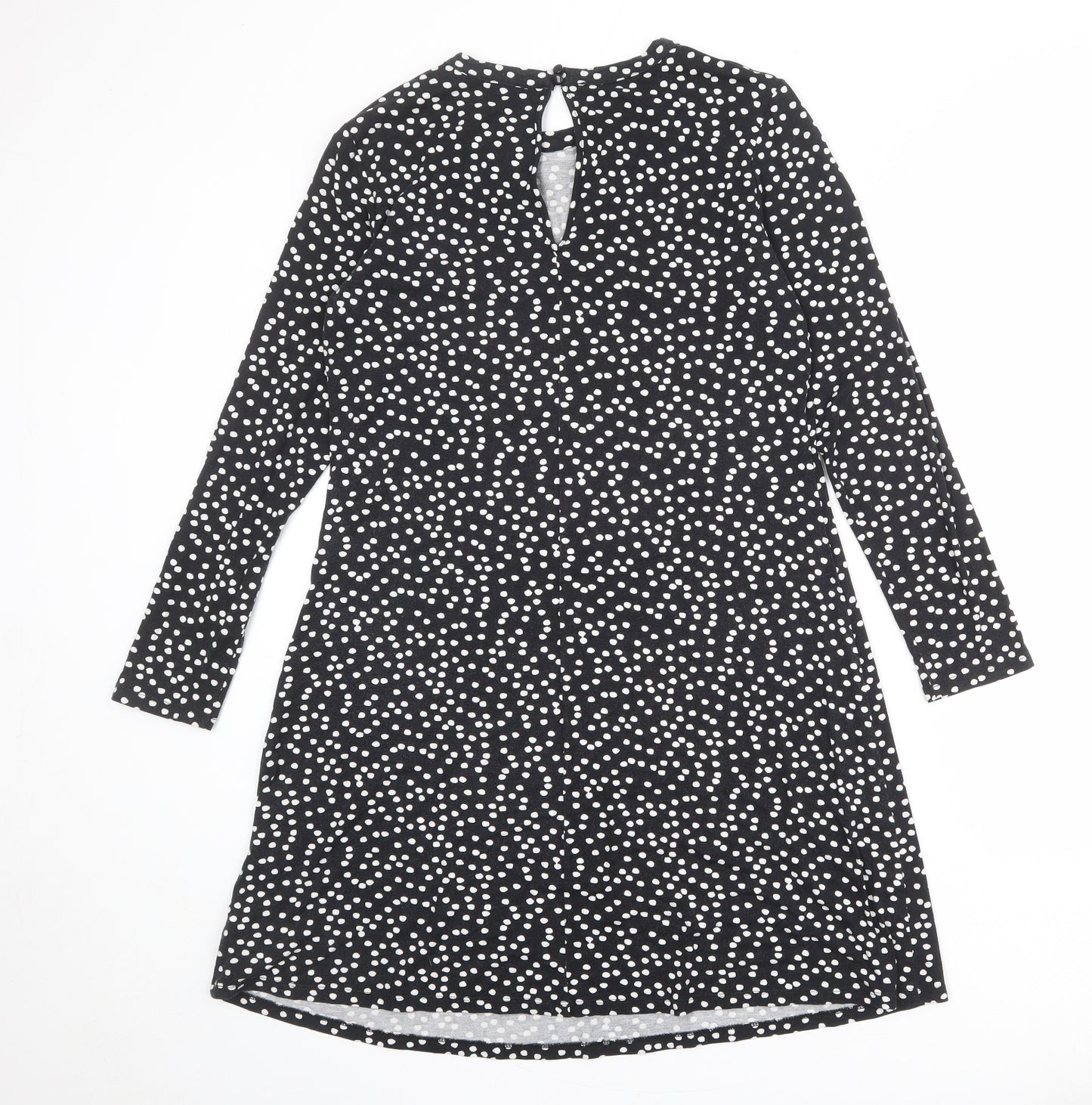 Marks and Spencer Womens Black Polka Dot Viscose A-Line Size 12 Round Neck Button