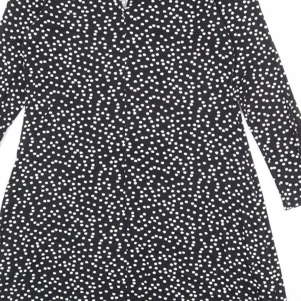 Marks and Spencer Womens Black Polka Dot Viscose A-Line Size 12 Round Neck Button