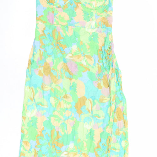 Stradivarius Womens Multicoloured Floral Viscose Tank Dress Size M Round Neck Pullover