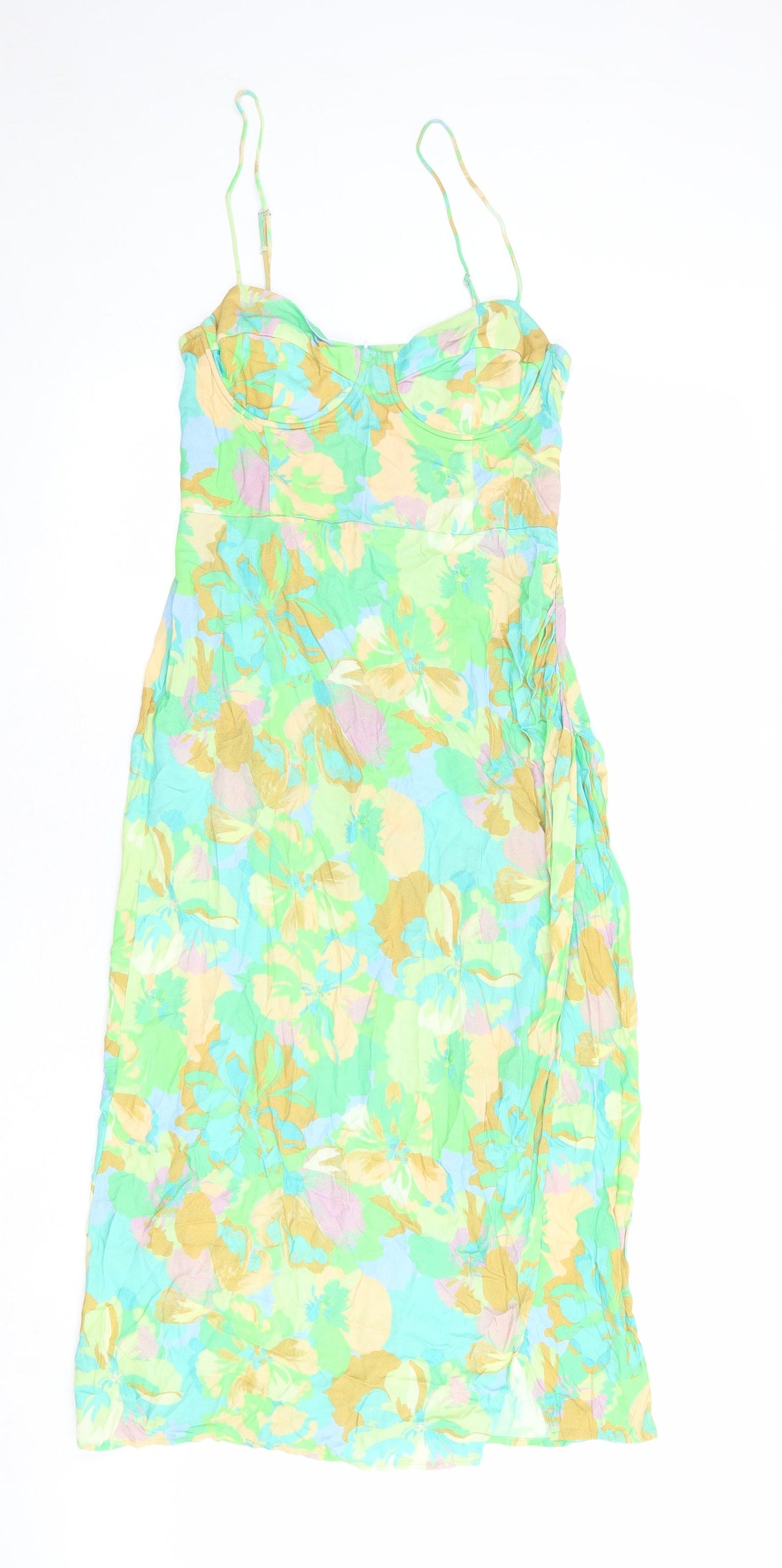 Stradivarius Womens Multicoloured Floral Viscose Tank Dress Size M Round Neck Pullover
