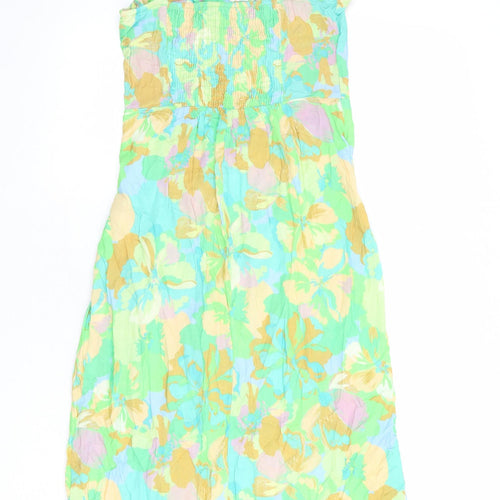 Stradivarius Womens Multicoloured Floral Viscose Tank Dress Size M Round Neck Pullover