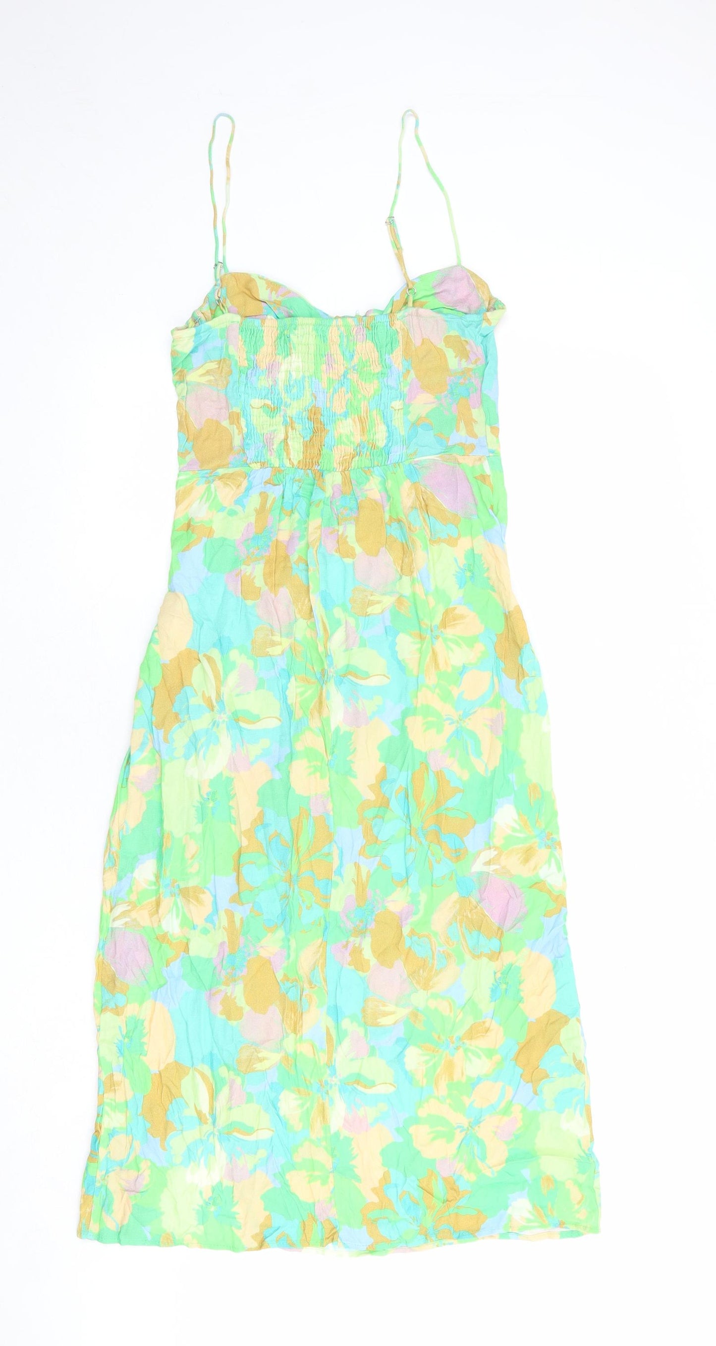 Stradivarius Womens Multicoloured Floral Viscose Tank Dress Size M Round Neck Pullover