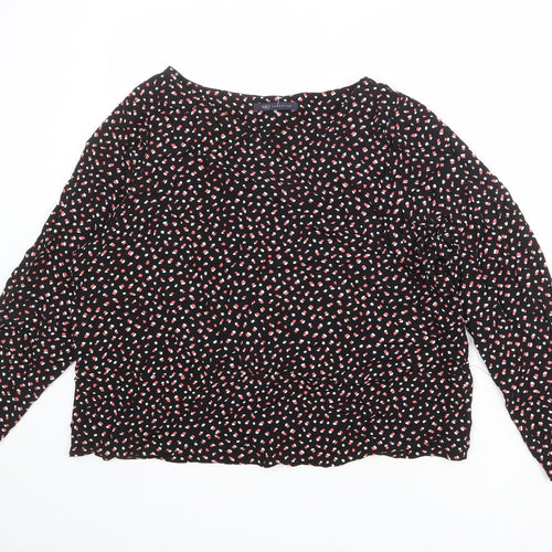 Marks and Spencer Womens Black Geometric Viscose Basic Blouse Size 18 Round Neck