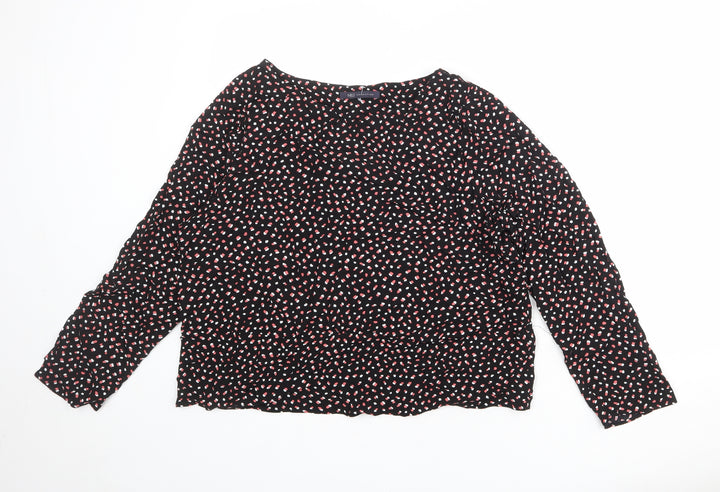 Marks and Spencer Womens Black Geometric Viscose Basic Blouse Size 18 Round Neck