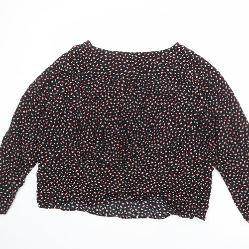 Marks and Spencer Womens Black Geometric Viscose Basic Blouse Size 18 Round Neck