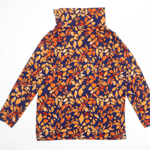 EWM Womens Blue High Neck Geometric Polyester Pullover Jumper Size L - Leaf pattern