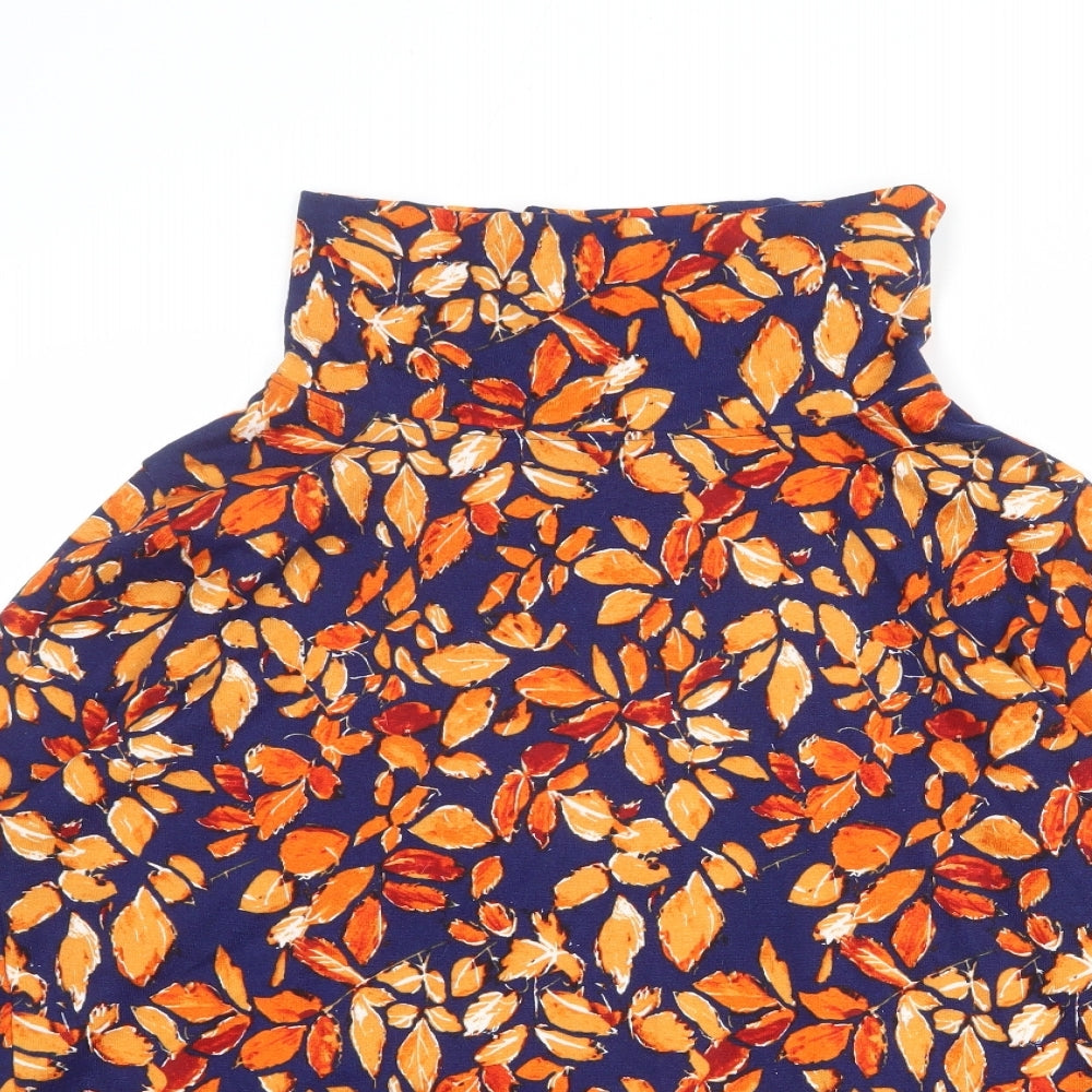 EWM Womens Blue High Neck Geometric Polyester Pullover Jumper Size L - Leaf pattern